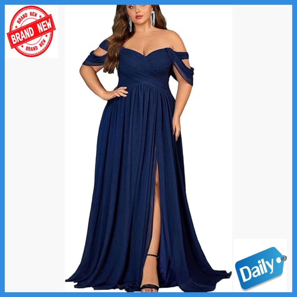 Plus Size A-Line Chiffon Maxi Dress Formal Evening Prom Wedding Guest